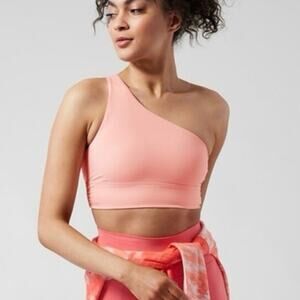 NWOT Athleta One Shoulder Longline Sports Bra Coral Pink Medium